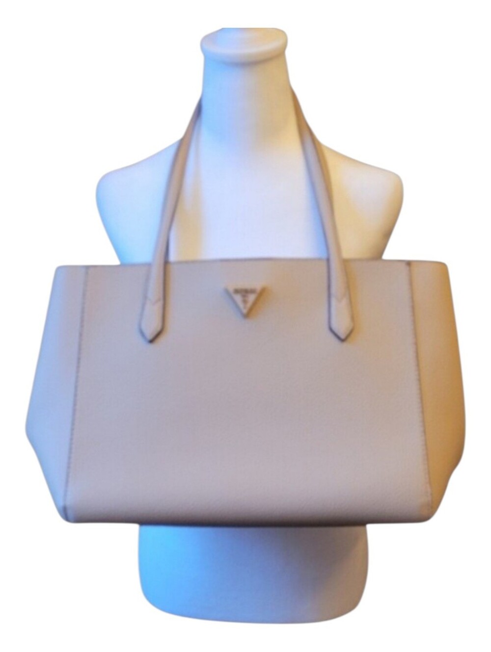 Guess Beige Pebbled Leather Tote with Triangle Logo